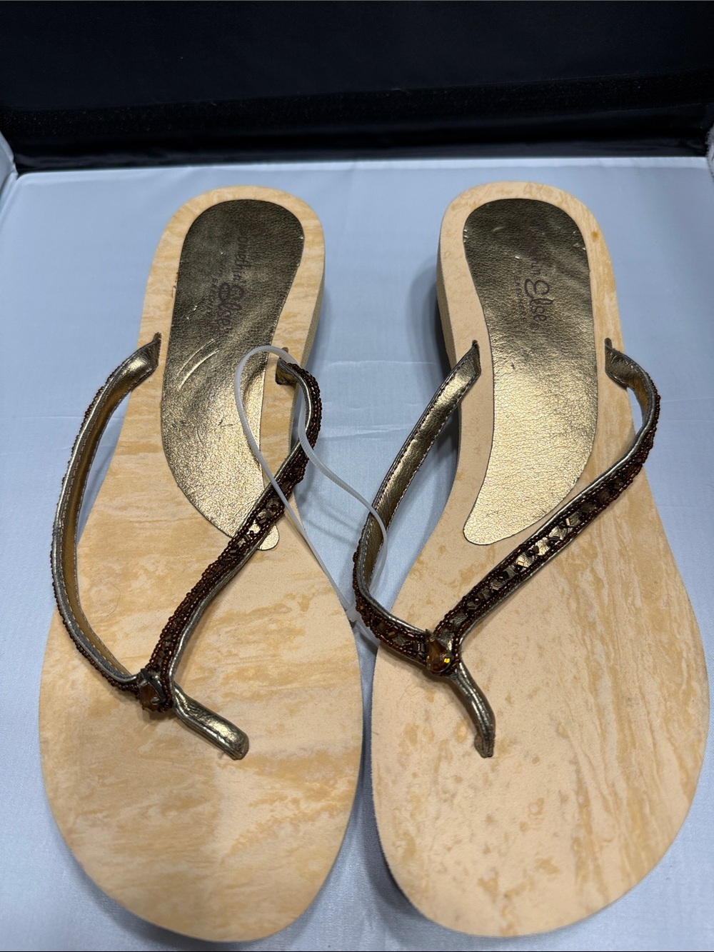 Skechers Metallic Brown Beaded T-Strap Flip Flop Sandals